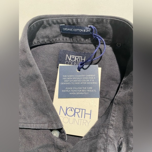 NEW- Mens North Country Long Sleeve Button Down Shirt Linen Dark Navy - Picture 7 of 8
